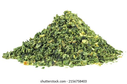 Pile Of Hot Green Dry Jalapeno Pepper Isolated On A White Background. Chopped Jalapeno.