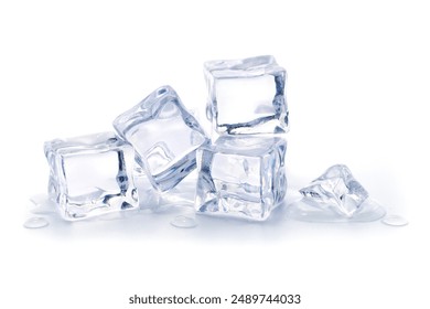 Pile of ice cubes isolated on white background, Artificial acrylic ice cubes