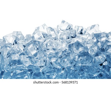 Pile of ice cubes toned in blue isolated on white background