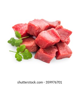 Pile Of Juicy Beef Cubes, Macro, Soft Focus, Top View