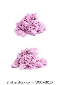 Pile of kinetic sand isolated over the white background, set of two different foreshortenings
