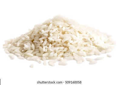 Pile Of Long Grain White Rice Isolated On White.