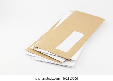 Pile Of Mail Letters And Envelopes On White Background.