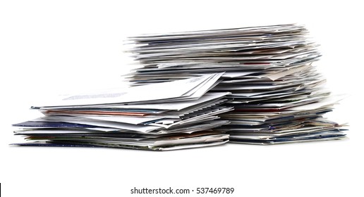 Pile Of Mail Letters And Envelopes On White Background