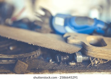Pile of messy and rustic tools
