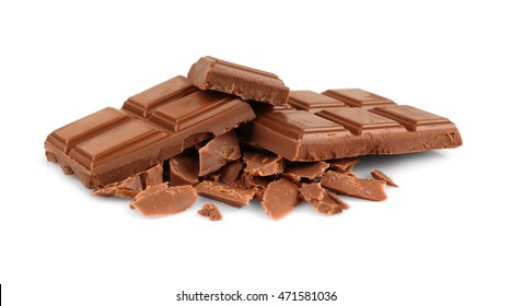 Pile Of Milk Chocolate Tiles Isolated On White