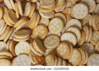 Pile Of Mini Cheese Snack Crackers Close Up