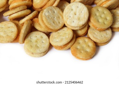 Pile Of Mini Cheese Snack Crackers Close Up