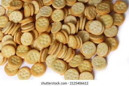 Pile Of Mini Cheese Snack Crackers Close Up