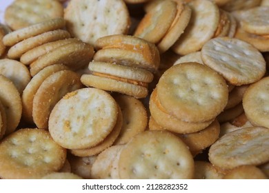 Pile Of Mini Cheese Snack Crackers Close Up