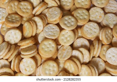 Pile Of Mini Cheese Snack Crackers Close Up