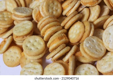 Pile Of Mini Cheese Snack Crackers Close Up