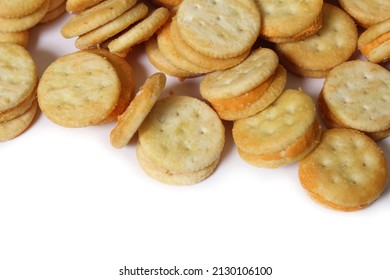 Pile Of Mini Cheese Snack Crackers Close Up