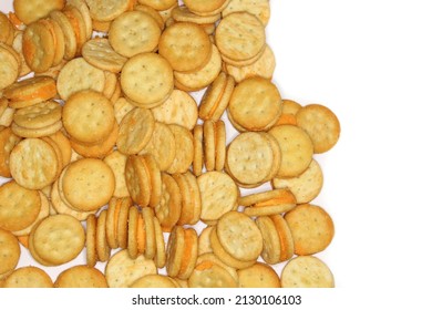 Pile Of Mini Cheese Snack Crackers Close Up