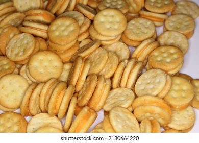 Pile Of Mini Cheese Snack Crackers Close Up