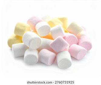 Pile of Mini Marshmallows Isolated Small cylindrical shapes