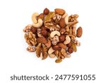 Pile of mixed nuts isolated on white background.