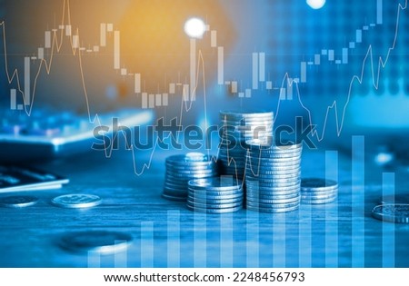 pile of money coin with trading graph, financial investment background. 