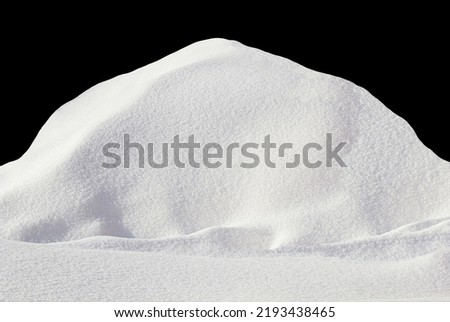 Pile of natural snow for mockup isolated on black background