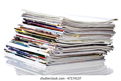 Pile of Newspapers isolated onb white background