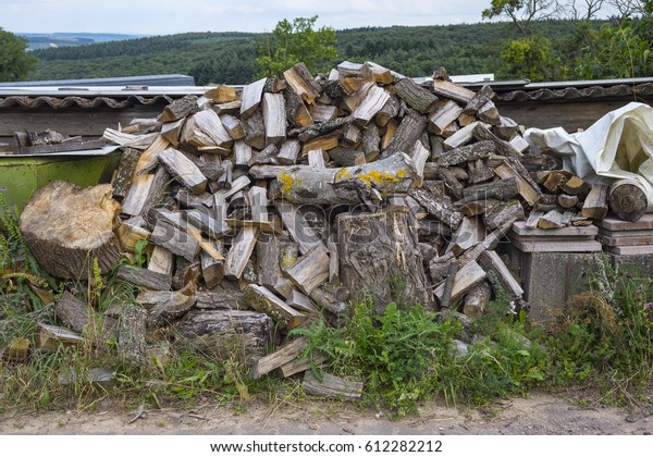 Pile Oak Wood Fireplace Stock Photo Edit Now 612282212