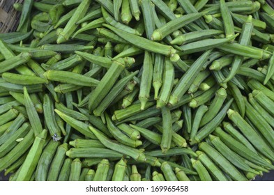 Pile Of Okra Or Lady's Fingers