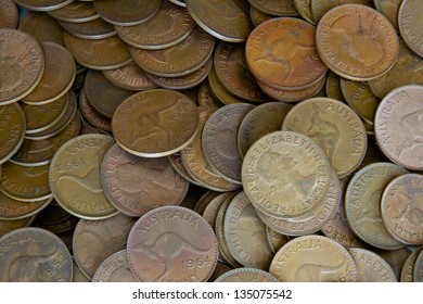 Pile Old Australian Coins Pennies Halfpennies Stock Photo 135075542