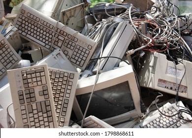 pile of old computer waste in the junkyard