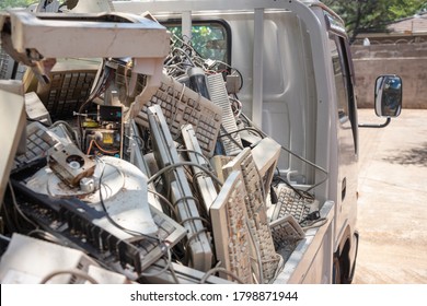 Pile Of Old Computer Waste In The Truck In The Way To The Junkyard