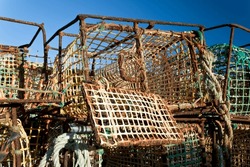 Pile Of Old Crab Fishing Pots On The Waterfront Of Fishing Port