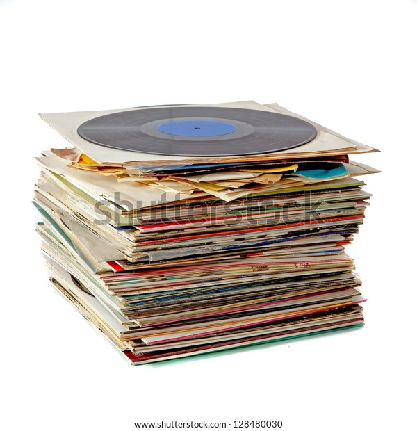 Pile Old Dusty Vinyl Records Isolated Stock Photo (Edit Now) 128480030