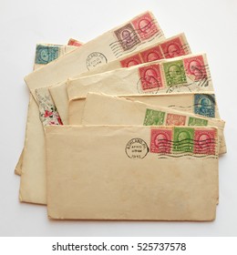 Pile Of Old Letters, Envelopes Post Stamps 