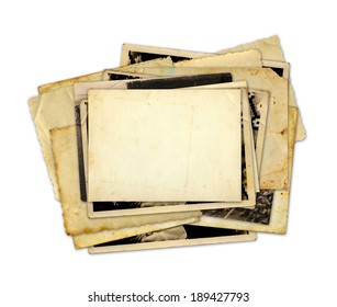 Pile of old photos and letters on white background isolated