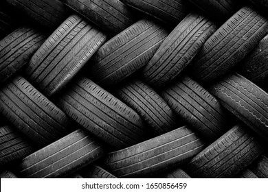 Pile of old tires neatly arranged, Prepare to recycle