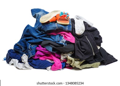 Pile Of Old, Used Clothes Isolated On White