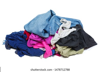 Pile of old, used clothes isolated on white