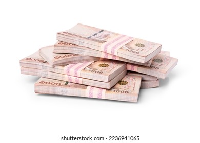Pile of one million thai baht banknote money isolated on white background with clipping path. - Shutterstock ID 2236941065