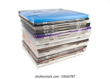 A Pile Of Optical Disc Cases. Isolated On White