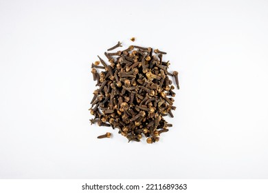 Pile Of Organic Fresh Whole Clove Buds Isolated On White Background. Close Up.top View.