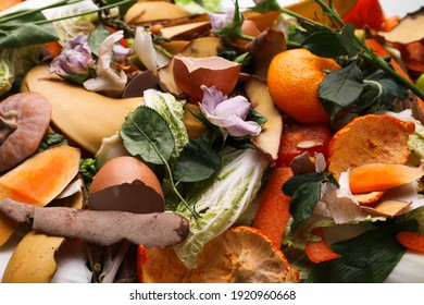 Pile of organic waste for composting as background, closeup - Shutterstock ID 1920960668
