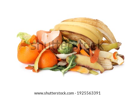 Pile of organic waste for composting on white background