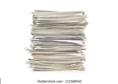 Pile of papers on white - Shutterstock ID 111368543