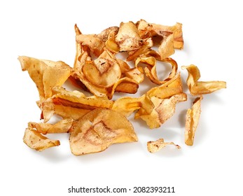 Pile Of Parsnip Chips On White Background, Close Up