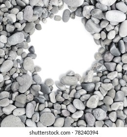 A Pile Of Pebbles On A White Background As A Frame