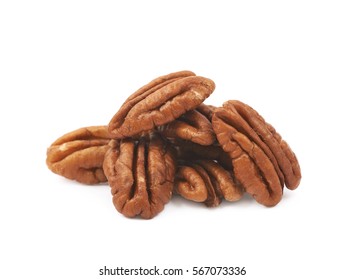 Pile of pecan nuts isolated over the white background