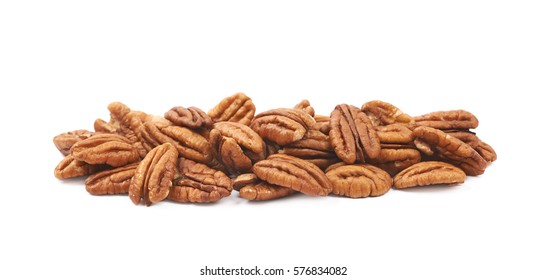 Pile of pecan nuts isolated over the white background