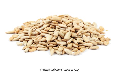 Pile of peeled sunflower seeds isolated on white - Shutterstock ID 1903197124