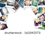 A pile of photographs with space for your logo or text.