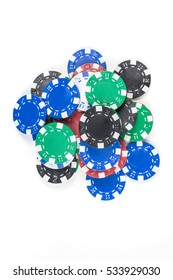 Pile Of Poker Chips Isolated On White Background