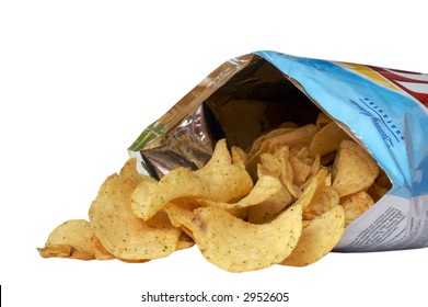 Pile Of Potato Chips Spilling From Bag